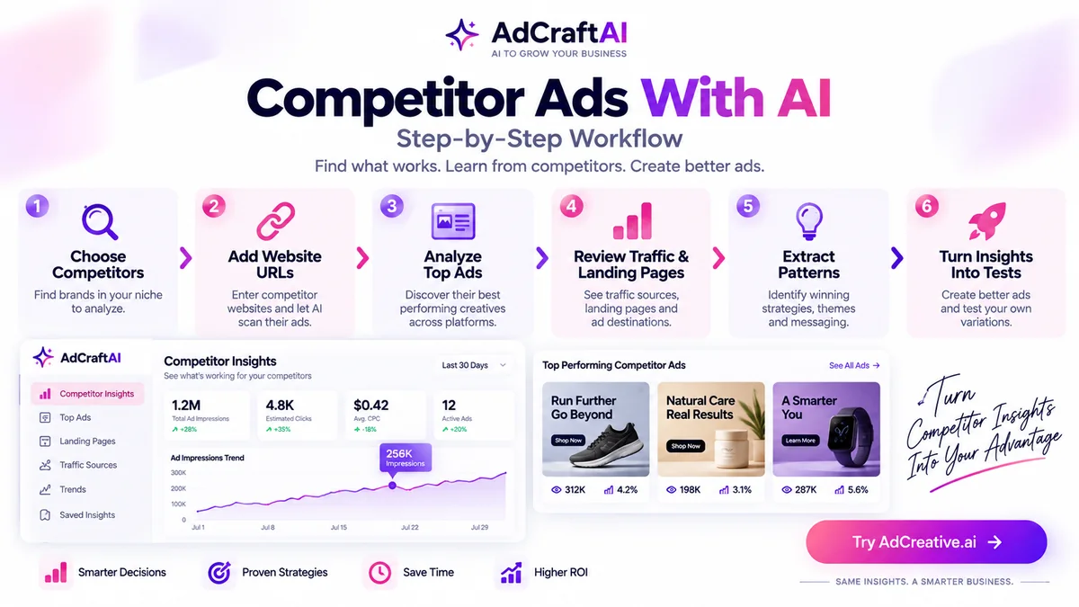 Step-by-step AI competitor ad analysis workflow