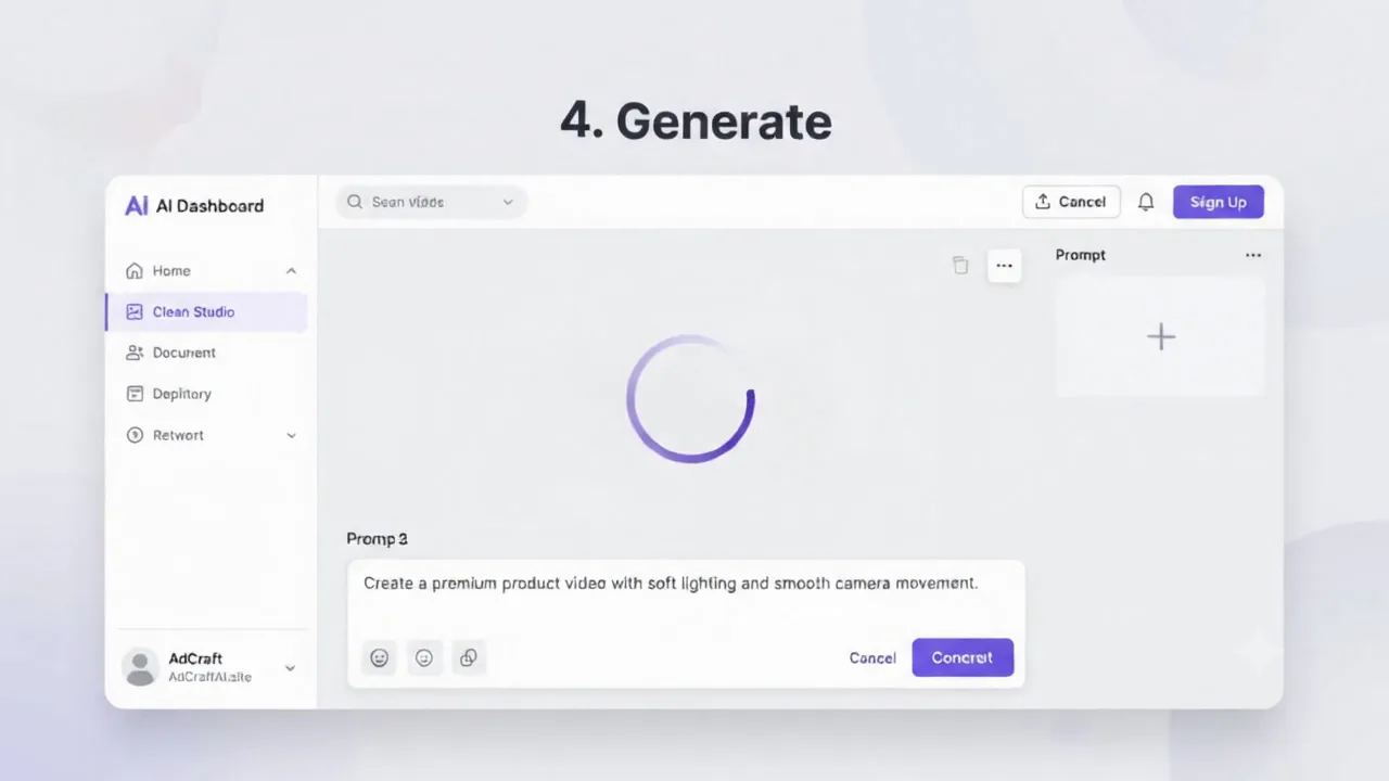Example AI interface generating a product video from a motion prompt
