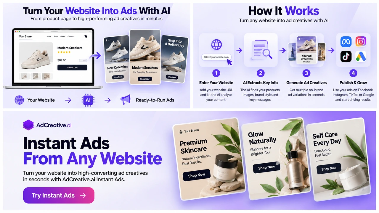Website to AI ads workflow from URL scanning to creative generation, review and campaign launch